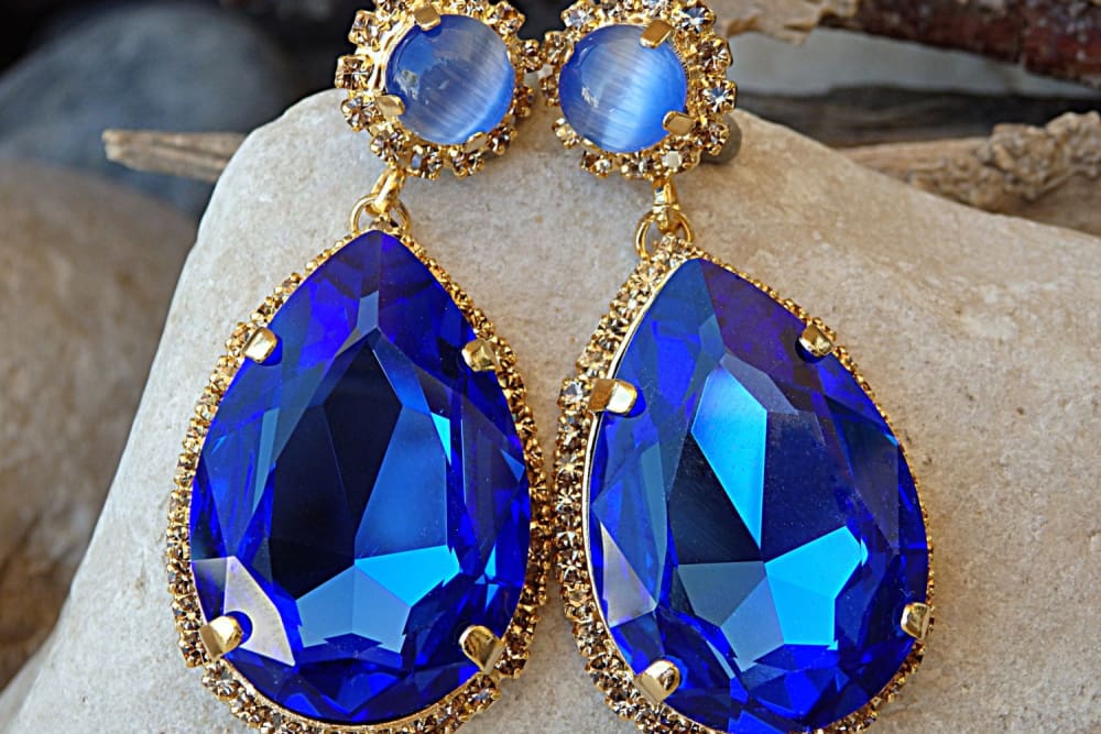 4 Oval Blue Topaz Drop Earrings - Mills Jewelers